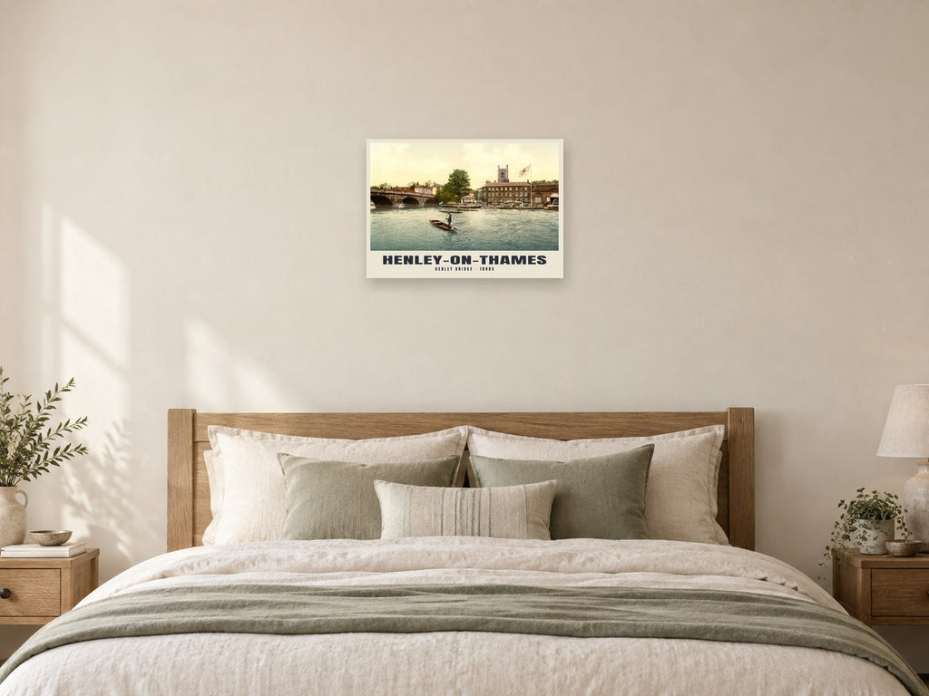 Henley Bridge, Henley-on-Thames, 1890s Heritage Print at A2, as a poster, above a bed