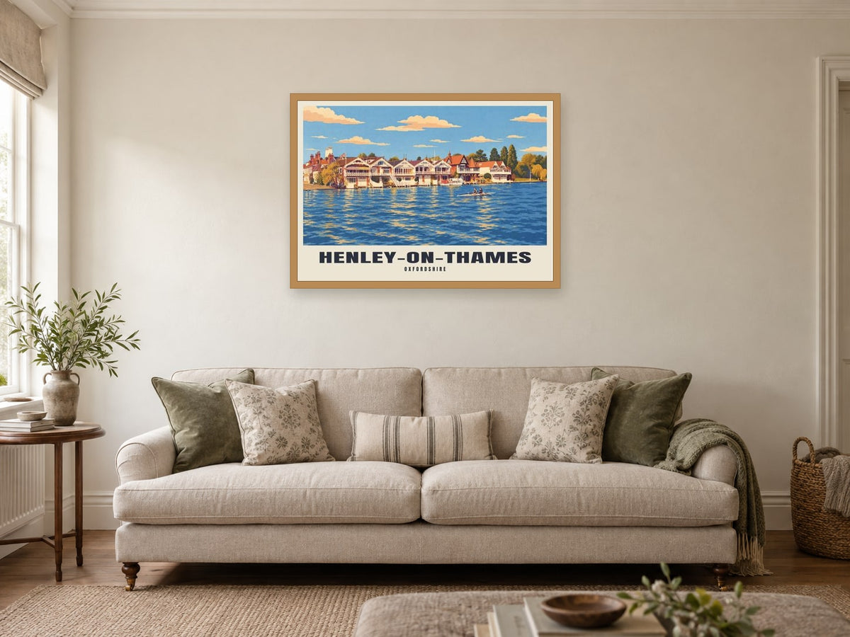 Henley-on-Thames Poster at A1, in an oak frame, in a sitting room