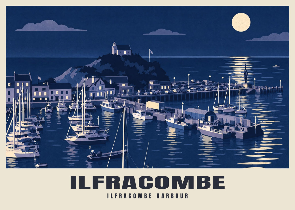 Ilfracombe Harbour poster in the Moonlit style