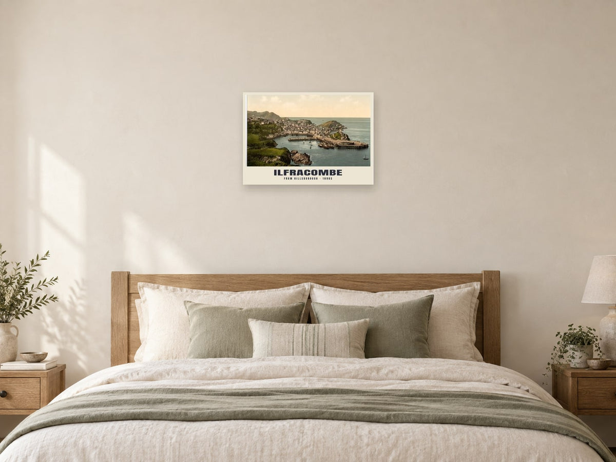 From Hillsborough, Ilfracombe Poster at A2, as a poster, above a bed