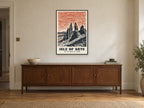 The Old Man of Storr, Isle of Skye Poster at A1, in a black frame, above a sideboard
