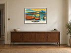 Derwentwater, Keswick Poster at A1, in a black frame, above a sideboard