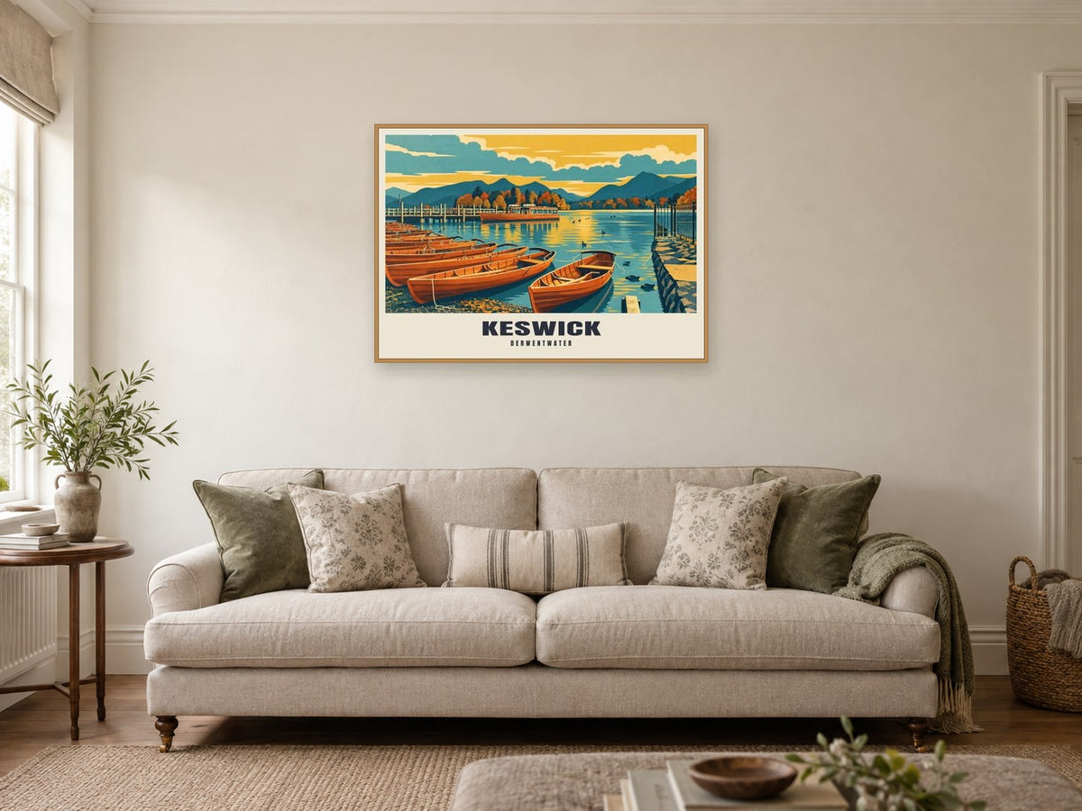 Derwentwater, Keswick Poster at A1, in an oak frame, in a sitting room