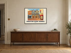 Kingston upon Thames Poster — Town Centre at A1, in a black frame, above a sideboard