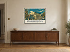 The Royal Pump Rooms, Leamington Spa Poster at A1, in a black frame, above a sideboard