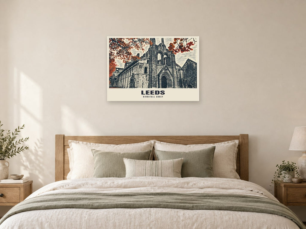 Kirkstall Abbey, Leeds Poster at A1, as a poster, above a bed
