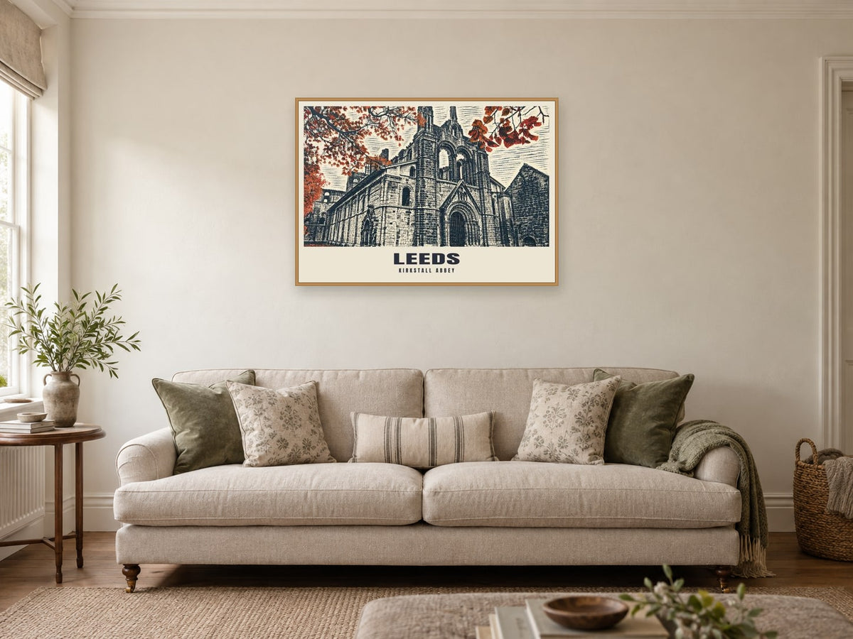 Kirkstall Abbey, Leeds Poster at A1, in an oak frame, in a sitting room