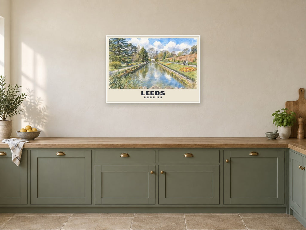 Roundhay Park, Leeds Poster at A1, in a white frame, in a kitchen
