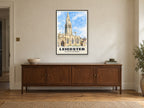 Leicester Cathedral Poster at A1, in a black frame, above a sideboard