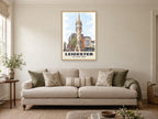 The Clock Tower, Leicester Poster at A1, in an oak frame, in a sitting room