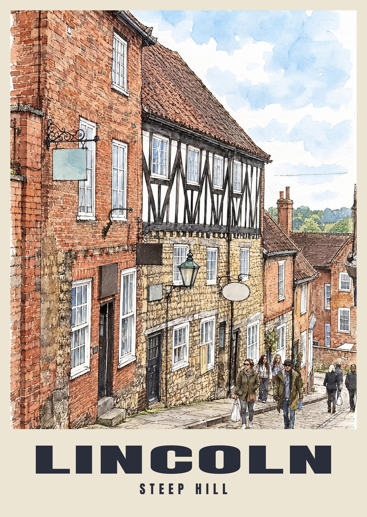 Steep Hill, Lincoln poster in the Ink & Wash style