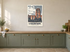 Liverpool Cathedral Poster at A1, in a white frame, in a kitchen