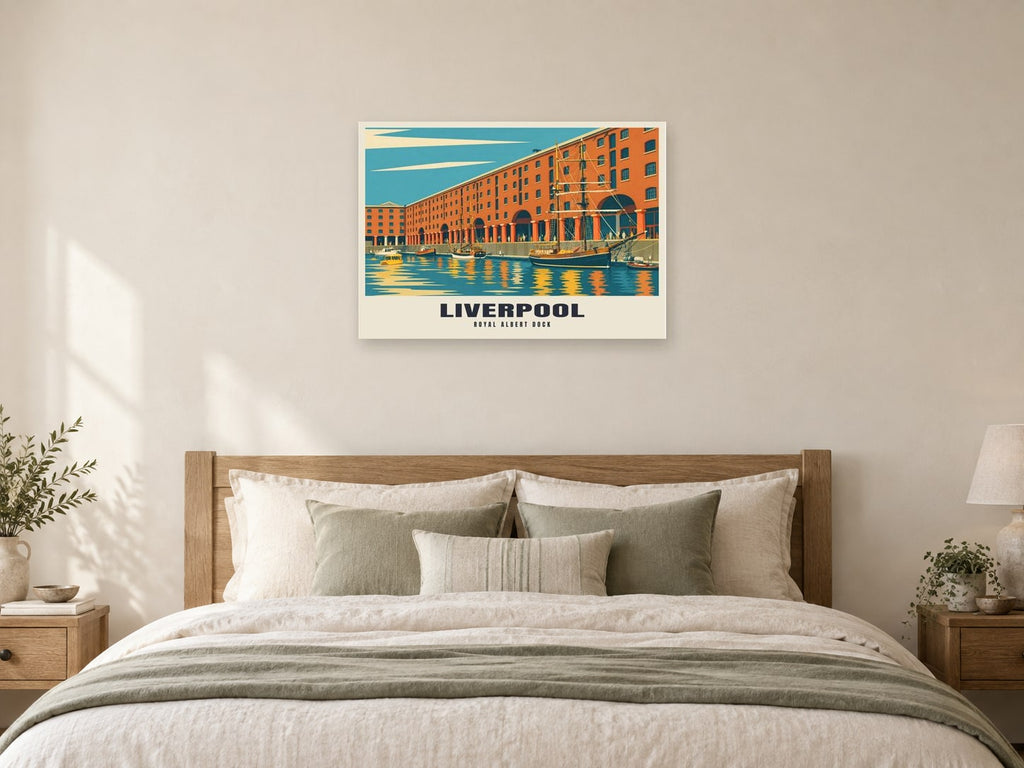 The Royal Albert Dock, Liverpool Poster at A1, as a poster, above a bed