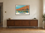 The Royal Albert Dock, Liverpool Poster at A1, in a black frame, above a sideboard