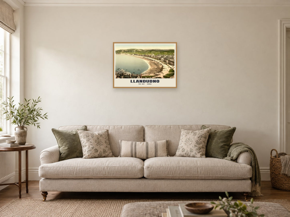 The Bay, Llandudno Poster at A2, in an oak frame, in a sitting room