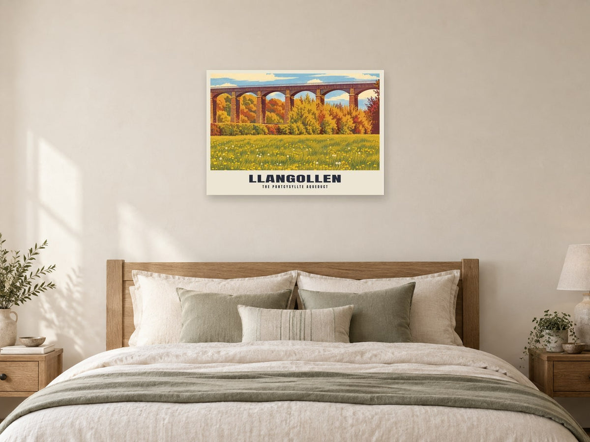 The Pontcysyllte Aqueduct, Llangollen Poster at A1, as a poster, above a bed