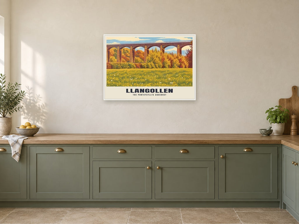 The Pontcysyllte Aqueduct, Llangollen Poster at A1, in a white frame, in a kitchen