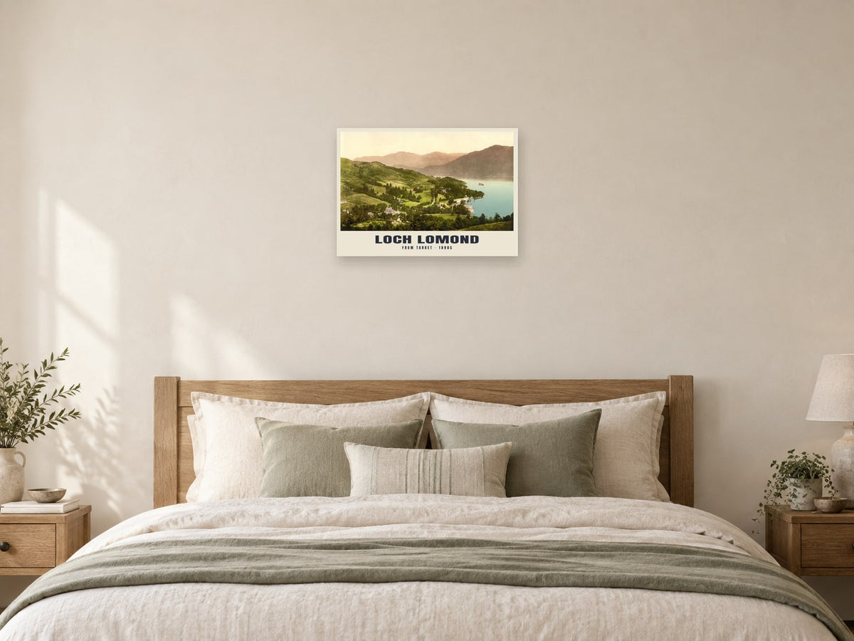 From Tarbet, Loch Lomond, 1890s Heritage Print at A2, as a poster, above a bed