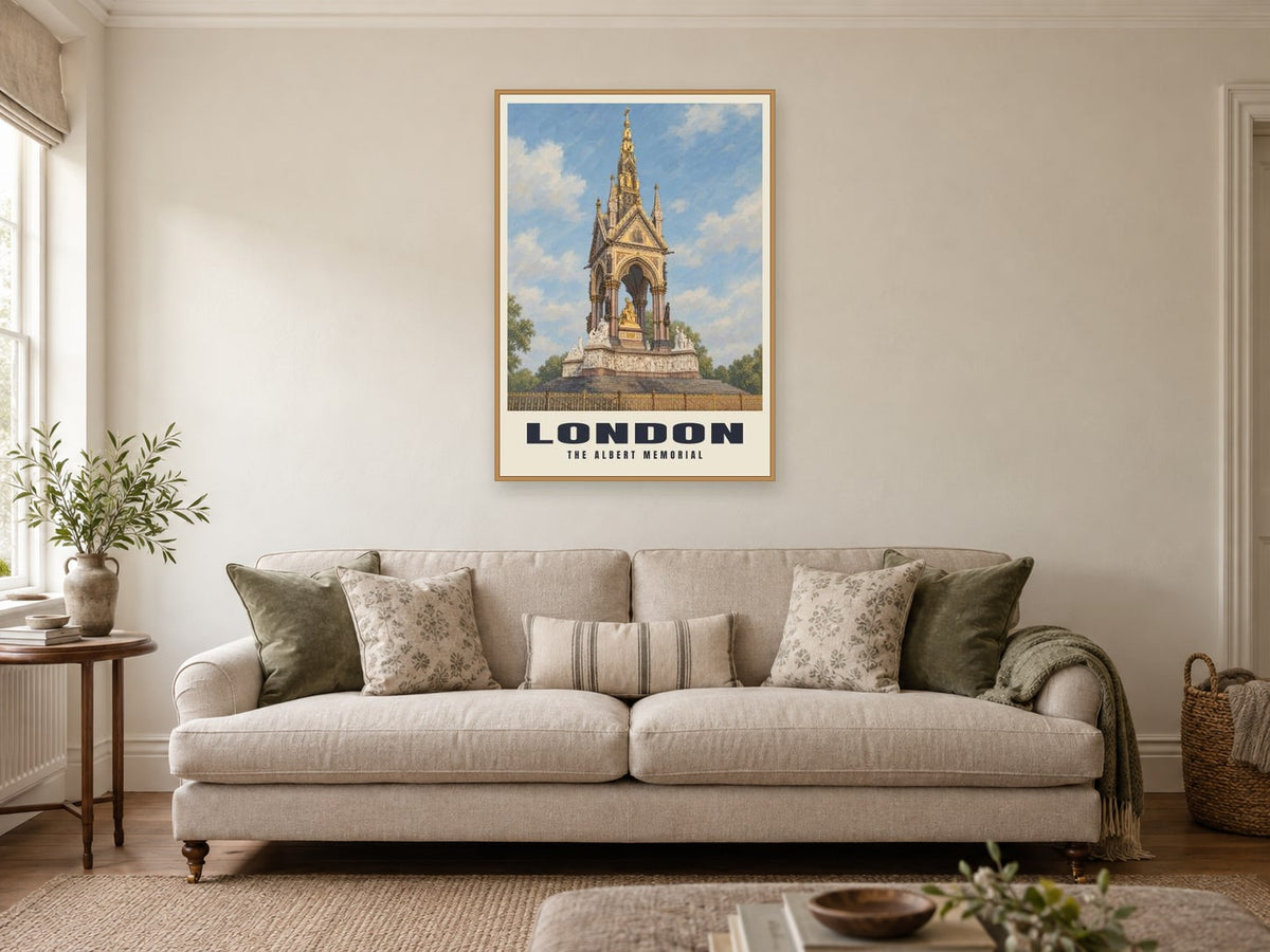 The Albert Memorial, London Poster at A1, in an oak frame, in a sitting room
