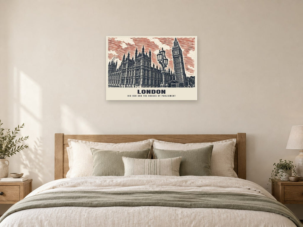 Big Ben and the Houses of Parliament, London Poster at A1, as a poster, above a bed