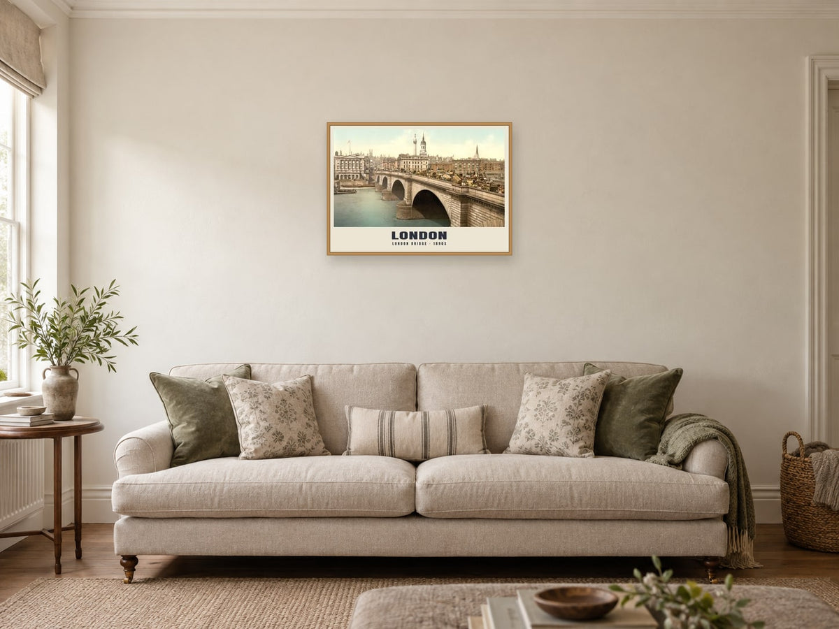 London Bridge Poster at A2, in an oak frame, in a sitting room