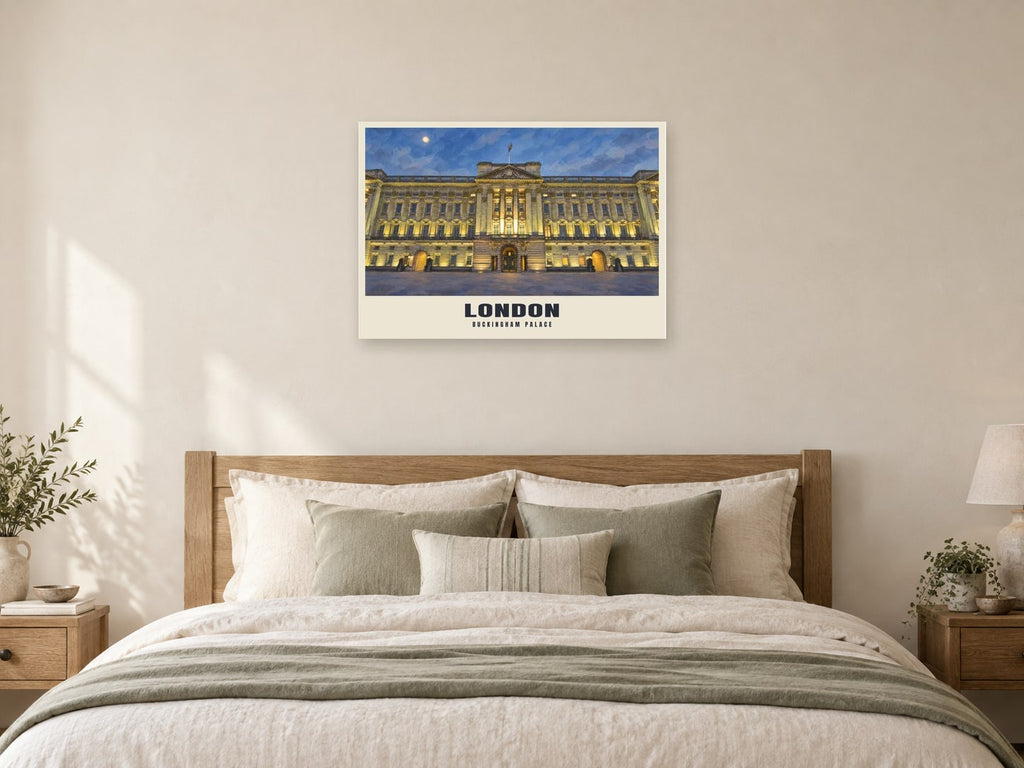Buckingham Palace, London Poster at A1, as a poster, above a bed