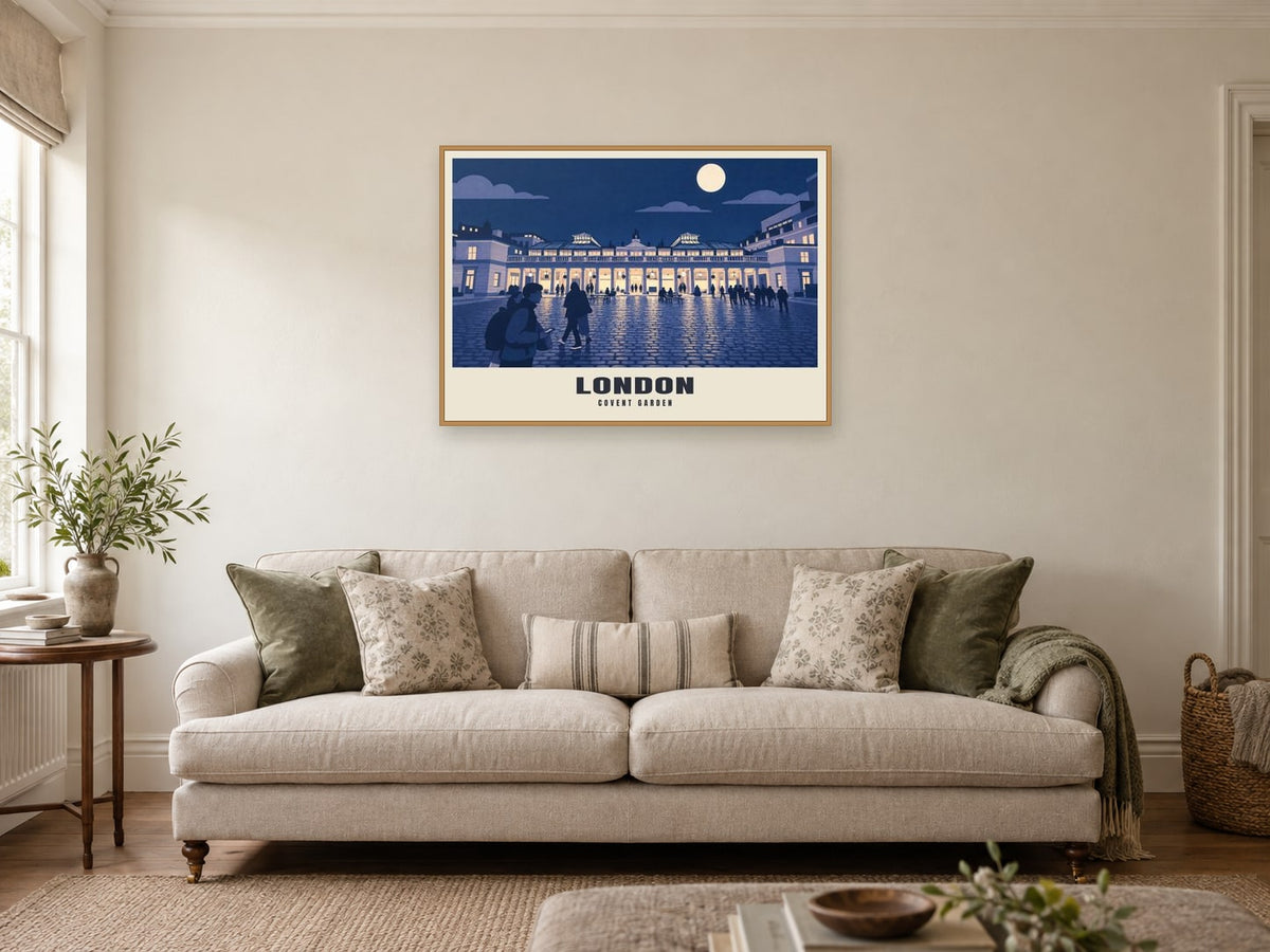 Covent Garden, London Poster at A1, in an oak frame, in a sitting room