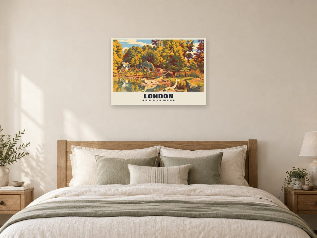 Crystal Palace Dinosaurs, London Poster at A1, as a poster, above a bed