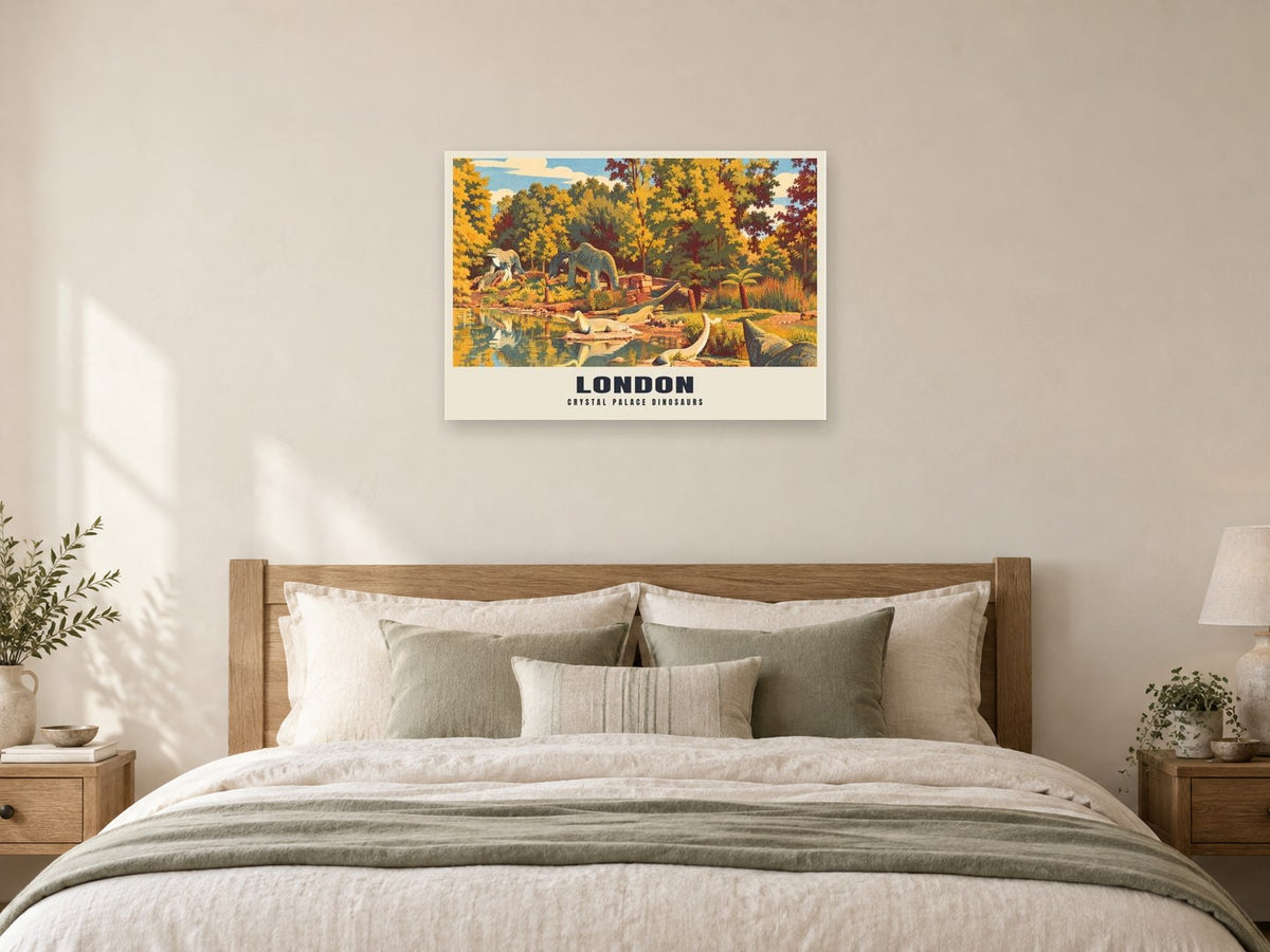 Crystal Palace Dinosaurs, London Poster at A1, as a poster, above a bed