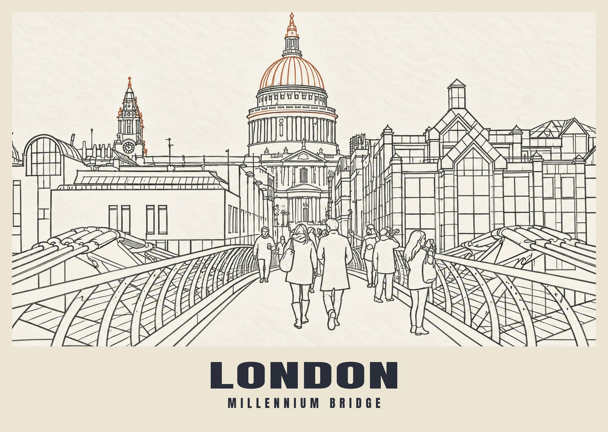 Millennium Bridge, London poster in the Line Art style