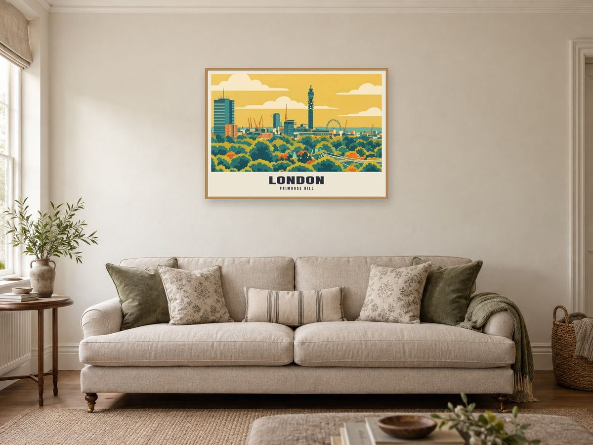 Primrose Hill, London Poster at A1, in an oak frame, in a sitting room