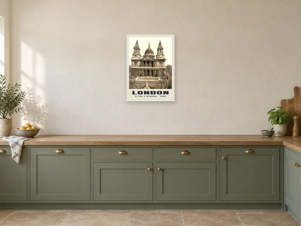 St Paul's Cathedral, London Poster at A2, in a white frame, in a kitchen
