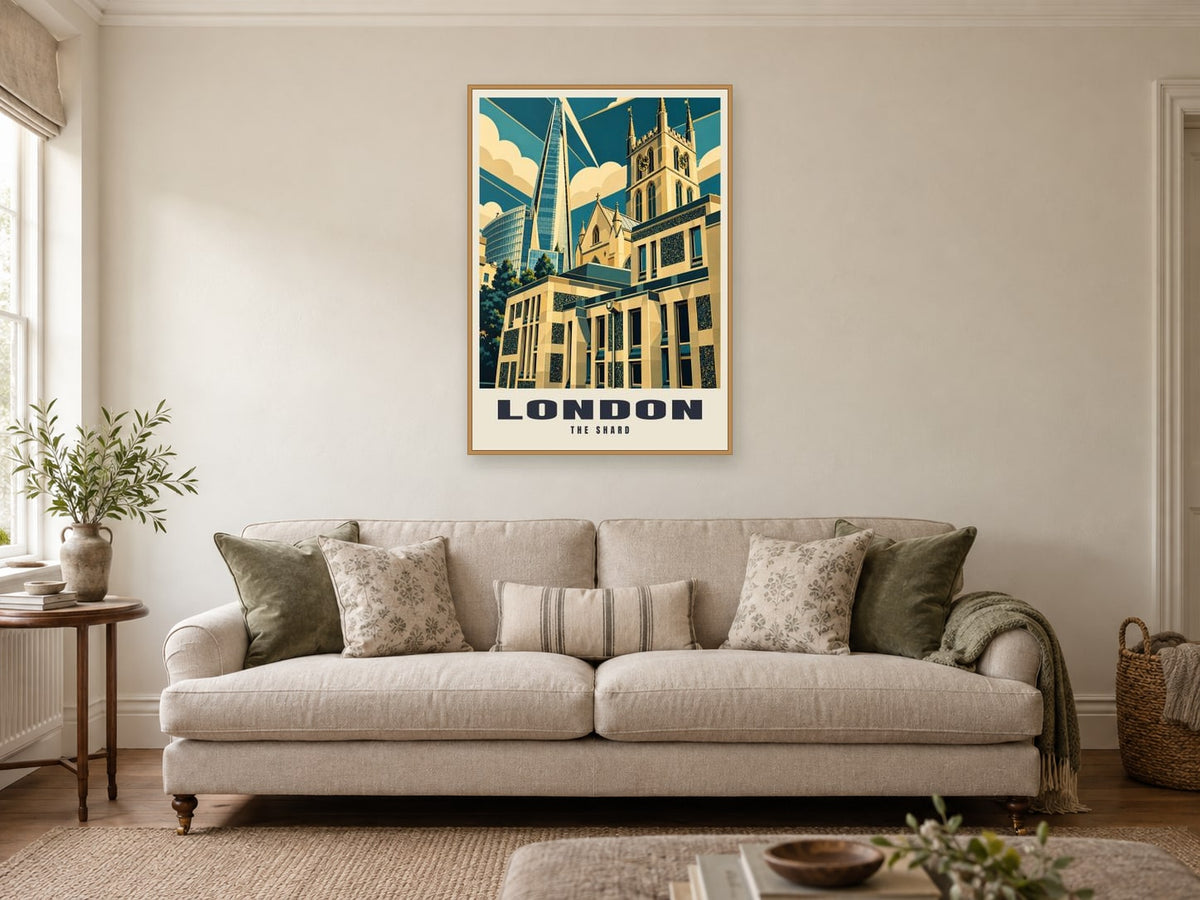 The Shard, London Poster at A1, in an oak frame, in a sitting room