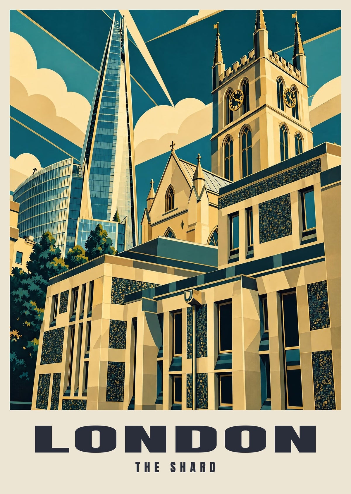 The Shard, London poster in the Art Deco style