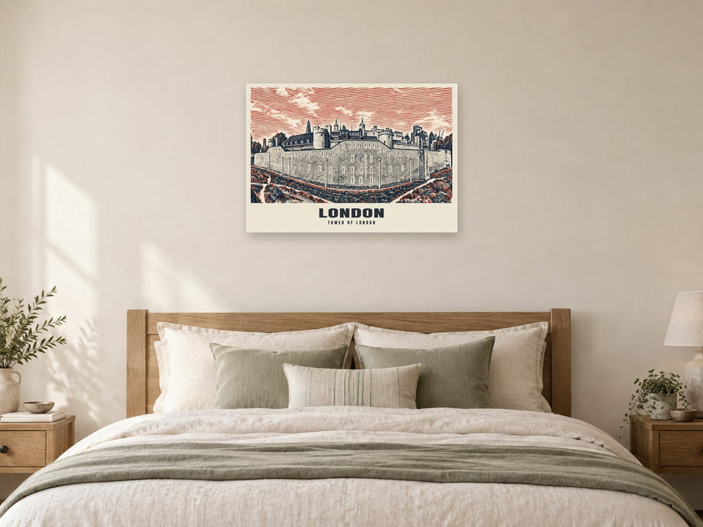 The Tower of London Poster at A1, as a poster, above a bed