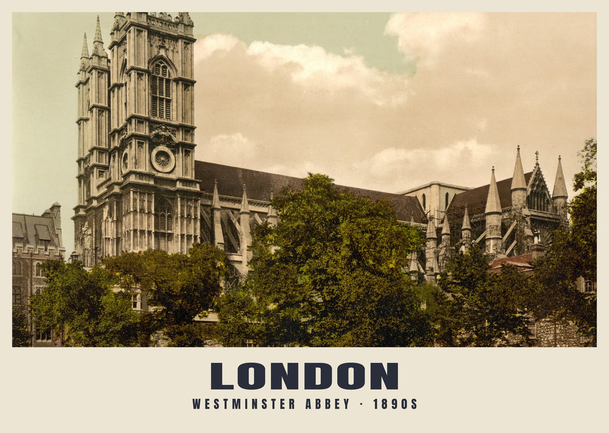 Westminster Abbey, London, 1890s hand-coloured photochrom heritage print