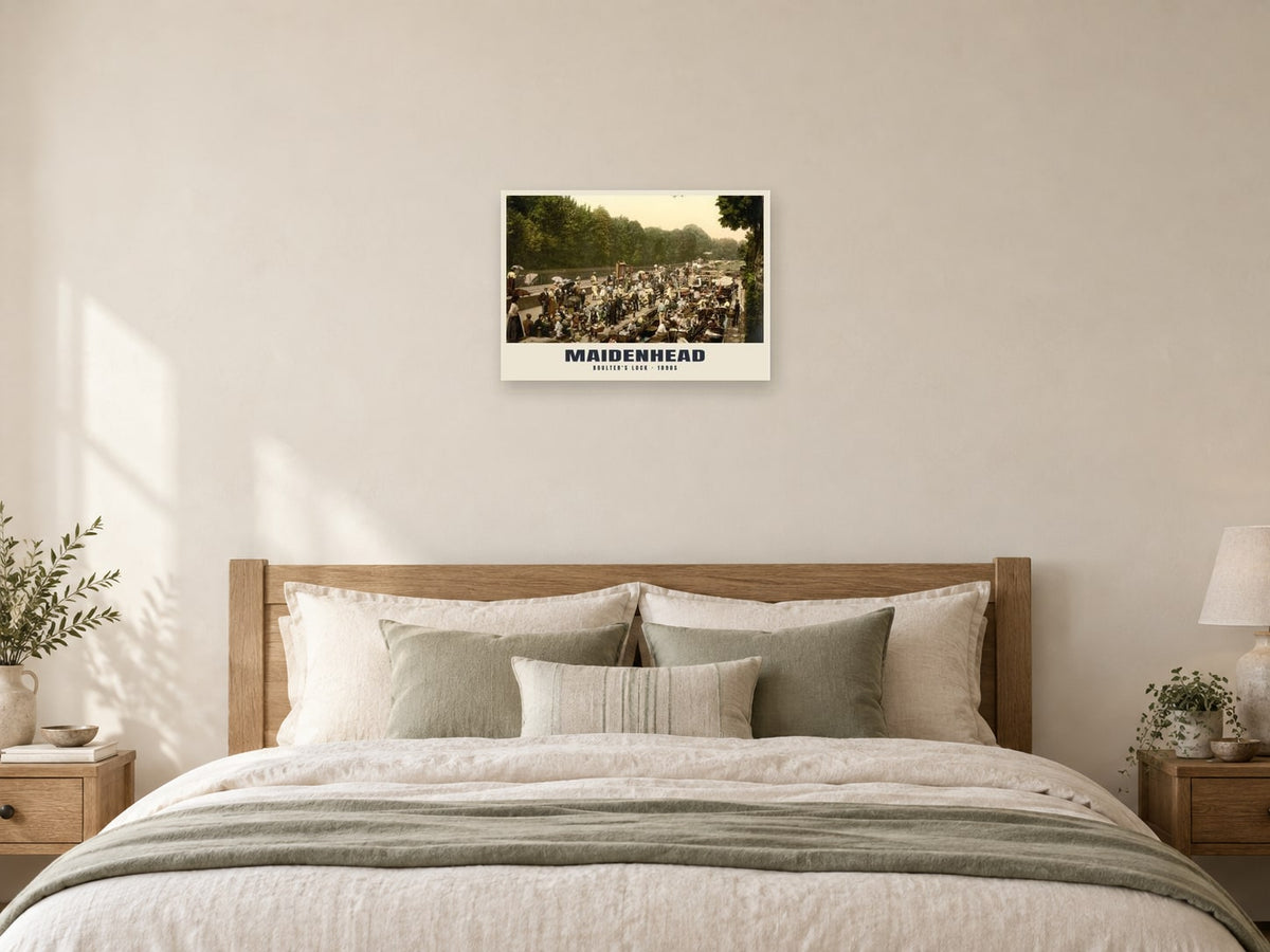 Boulter's Lock, Maidenhead, 1890s Heritage Print at A2, as a poster, above a bed