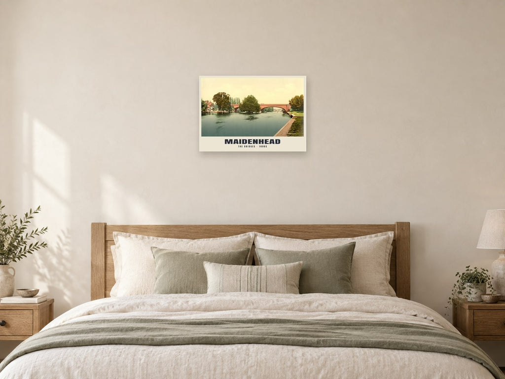 The Thames at Maidenhead, 1890s Heritage Print at A2, as a poster, above a bed