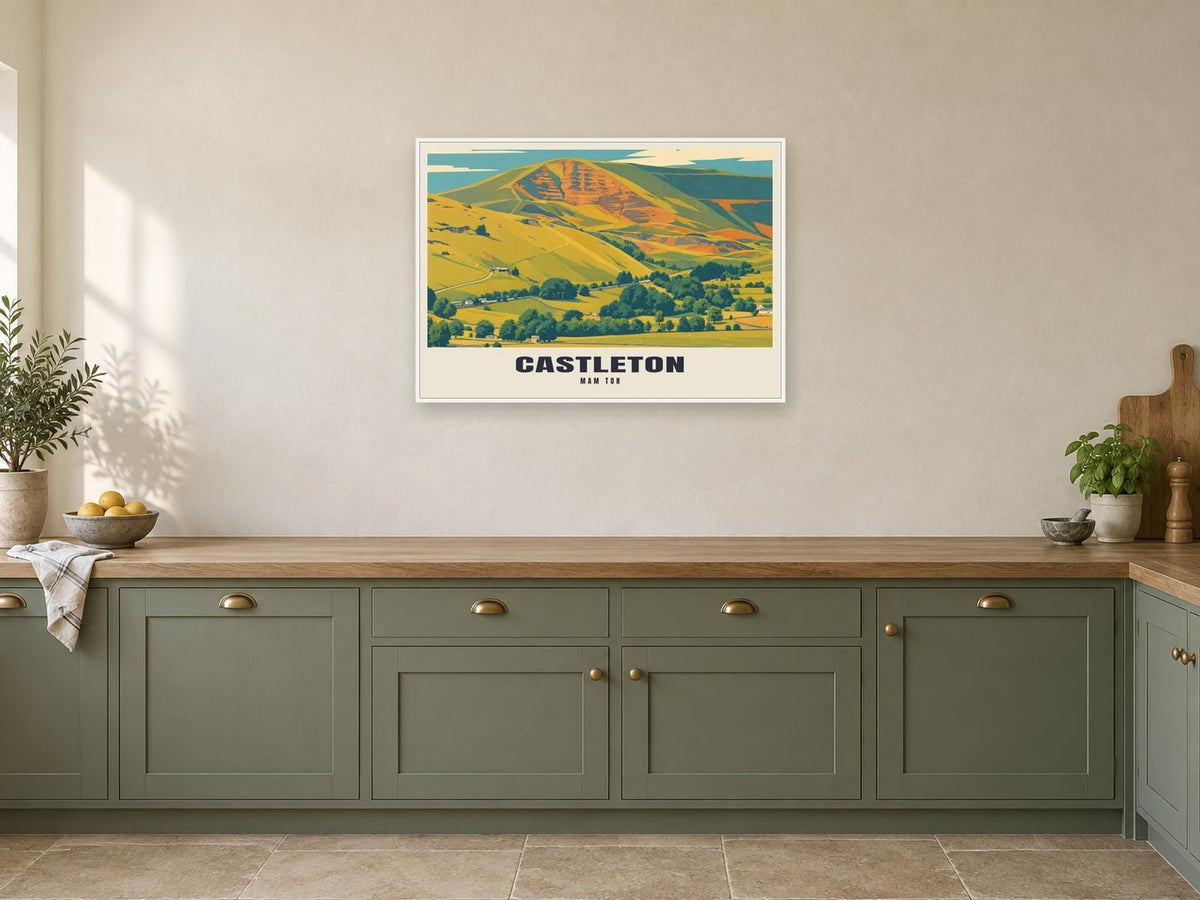 Mam Tor, Castleton Poster at A1, in a white frame, in a kitchen