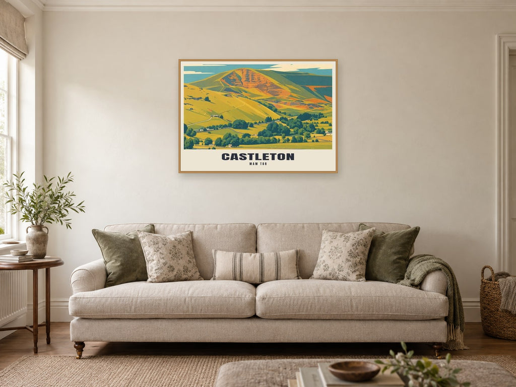Mam Tor, Castleton Poster at A1, in an oak frame, in a sitting room