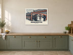 Castlefield, Manchester Poster at A1, in a white frame, in a kitchen
