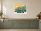 Salford Quays, Manchester Poster at A1, in a white frame, in a kitchen