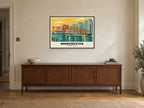 Salford Quays, Manchester Poster at A1, in a black frame, above a sideboard