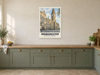 Manchester Town Hall Poster at A1, in a white frame, in a kitchen