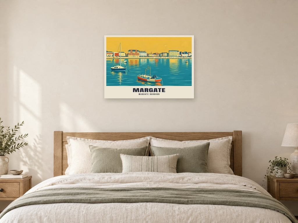 Margate Harbour Poster at A1, as a poster, above a bed
