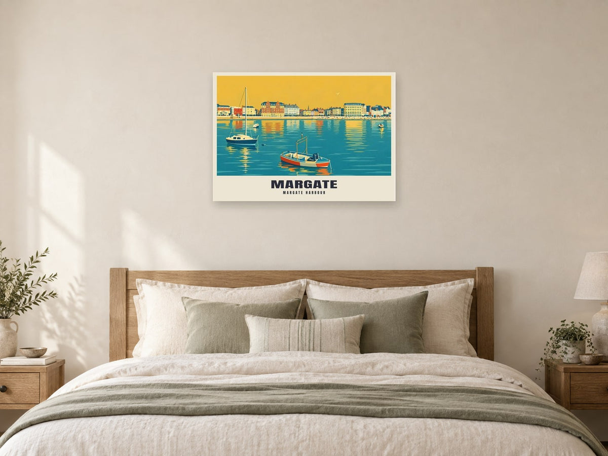 Margate Harbour Poster at A1, as a poster, above a bed