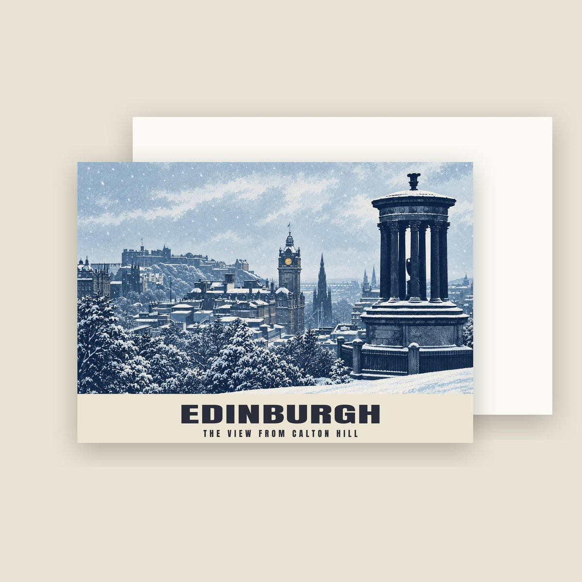 Calton Hill, Edinburgh Christmas card with its envelope