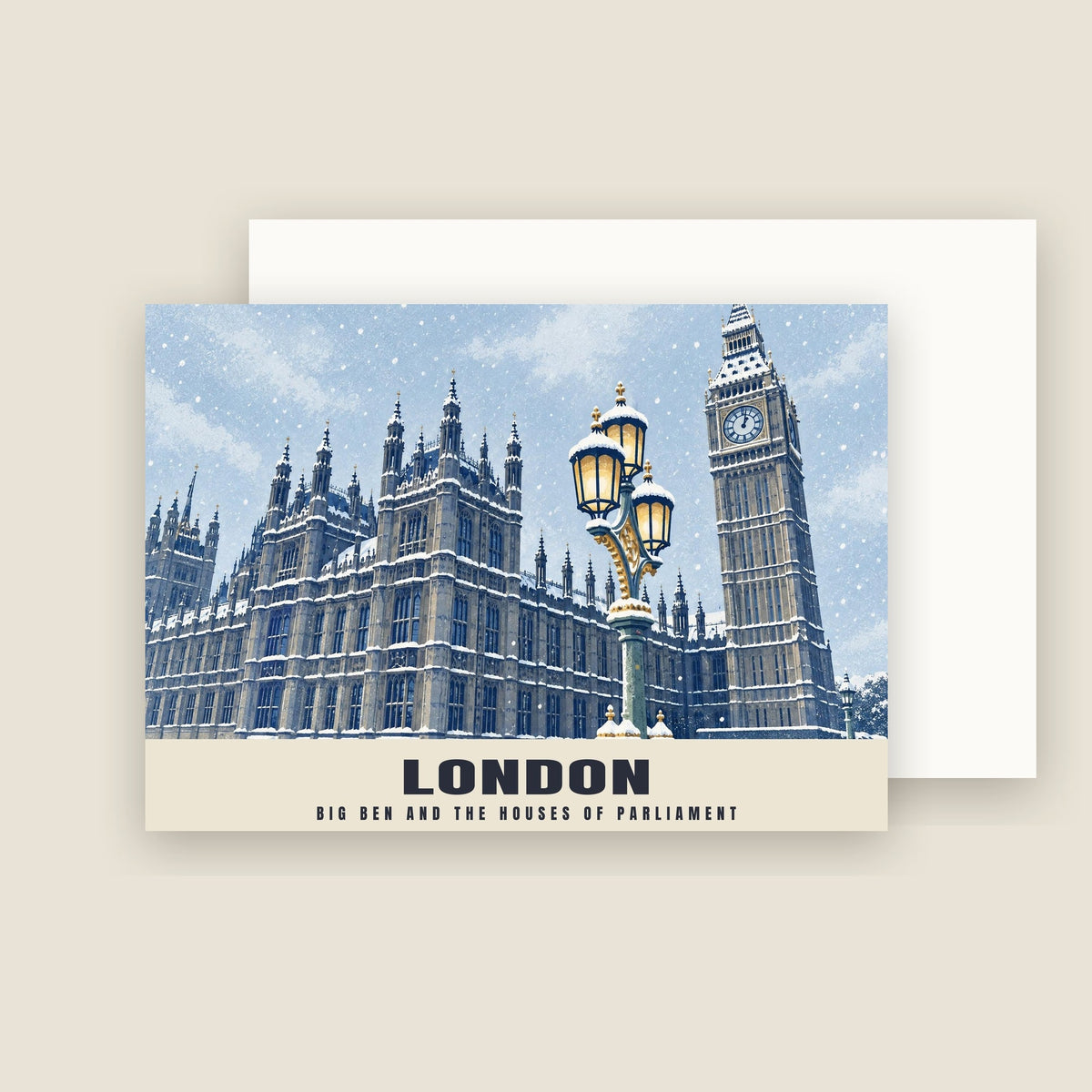Big Ben and the Houses of Parliament, London Christmas card with its envelope