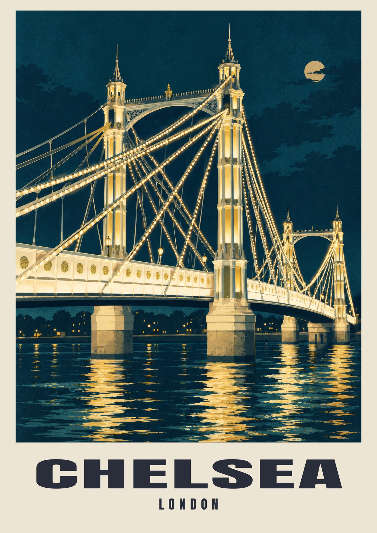 Albert Bridge, Chelsea vintage-style poster
