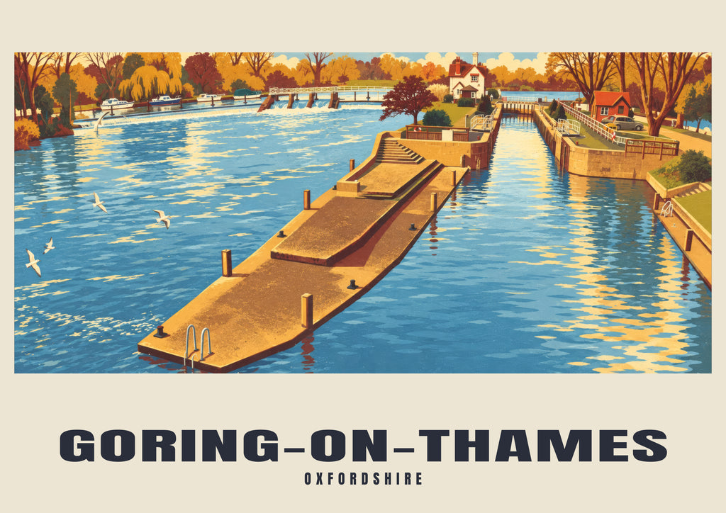 Goring Lock, Goring-on-Thames vintage-style poster